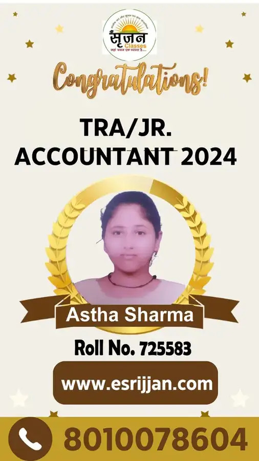 Astha Sharma - RSMSSB TRA Junior Accountant 2024 selected student