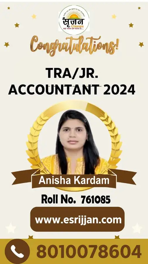 Anisha Kardam - RSMSSB TRA Junior Accountant 2024 selected student