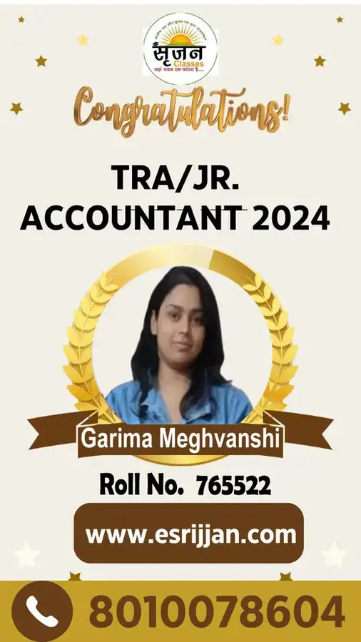Garima Meghvanshi - RSMSSB TRA Junior Accountant 2024 selected student