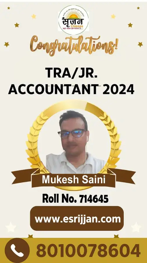 Mukesh Saini - RSMSSB TRA Junior Accountant 2024 selected student
