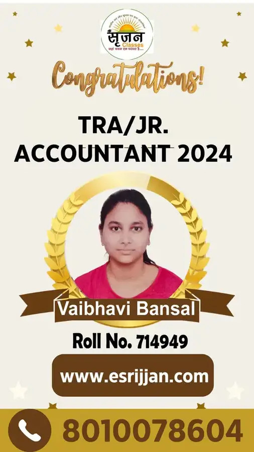 Vaibhavi Bansal - RSMSSB TRA Junior Accountant 2024 selected student
