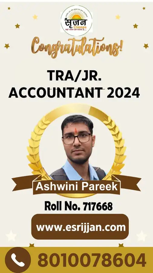 Ashwini Pareek - RSMSSB TRA Junior Accountant 2024 selected student