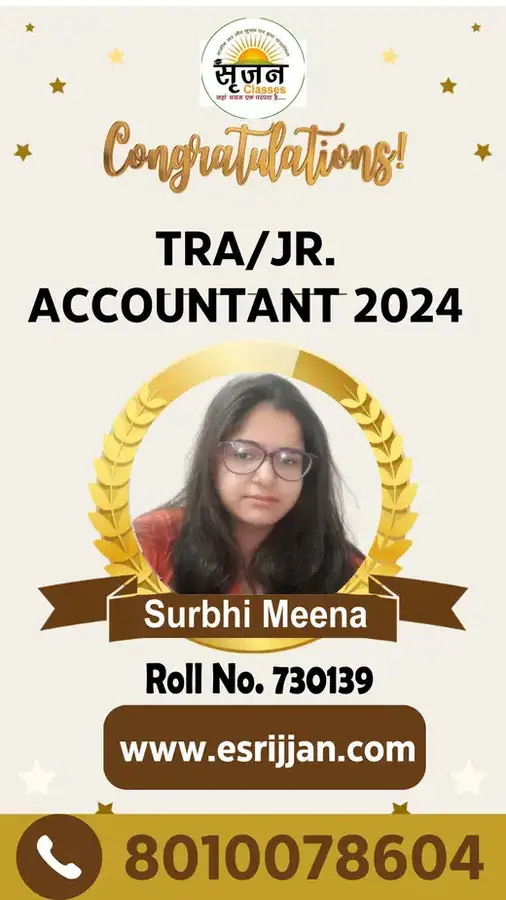 Surbhi Meena - RSMSSB TRA Junior Accountant 2024 selected student
