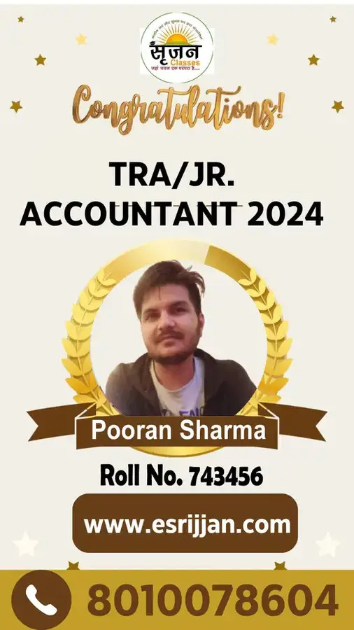 Pooran Sharma - RSMSSB TRA Junior Accountant 2024 selected student
