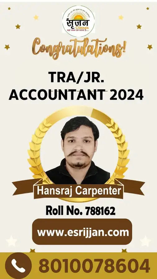 Hansraj Carpenter - RSMSSB TRA Junior Accountant 2024 selected student