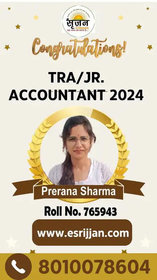 Prerana Sharma - RSMSSB TRA Junior Accountant 2024 selected student