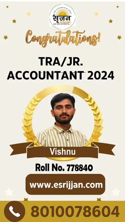 Vishnu - RSMSSB TRA Junior Accountant 2024 selected student