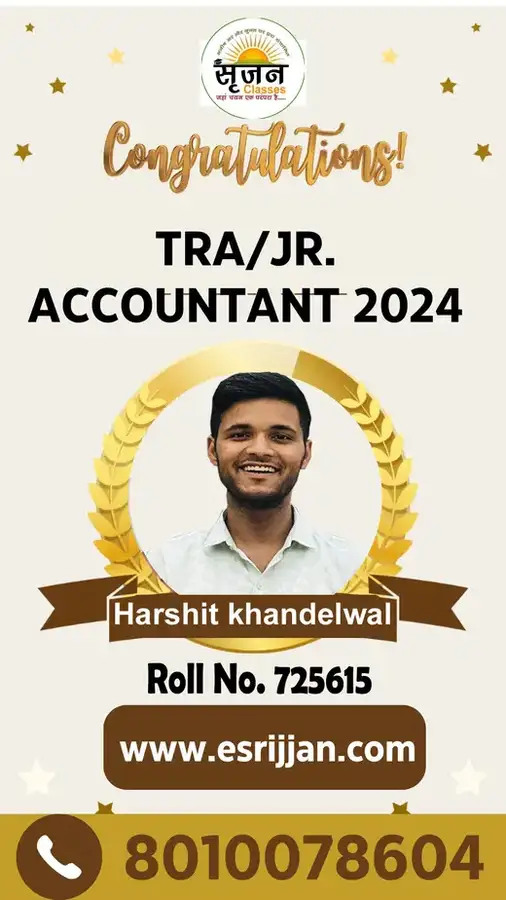 Harshit khandelwal - RSMSSB TRA Junior Accountant 2024 selected student