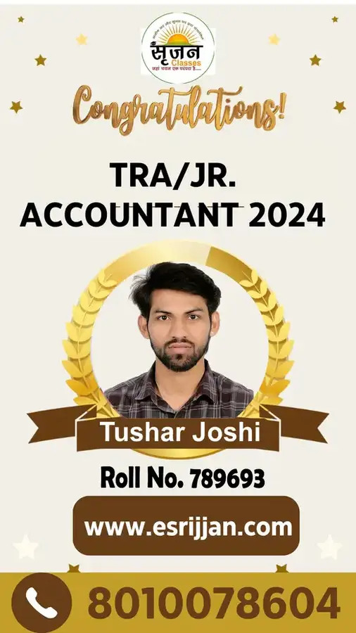 Tushar Joshi - RSMSSB TRA Junior Accountant 2024 selected student