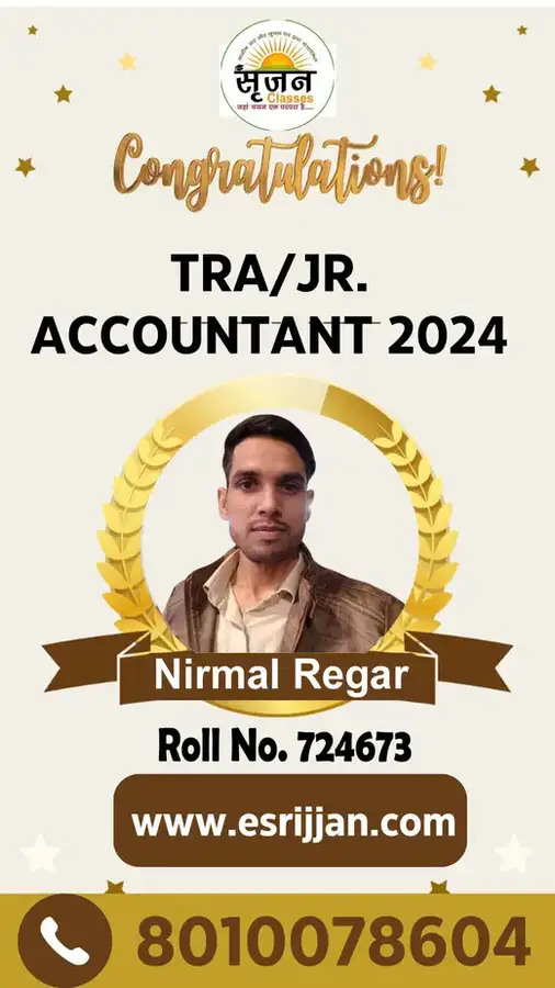 Nirmal Regar - RSMSSB TRA Junior Accountant 2024 selected student