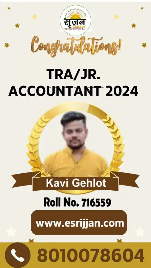 Kavi Gehlot - RSMSSB TRA Junior Accountant 2024 selected student