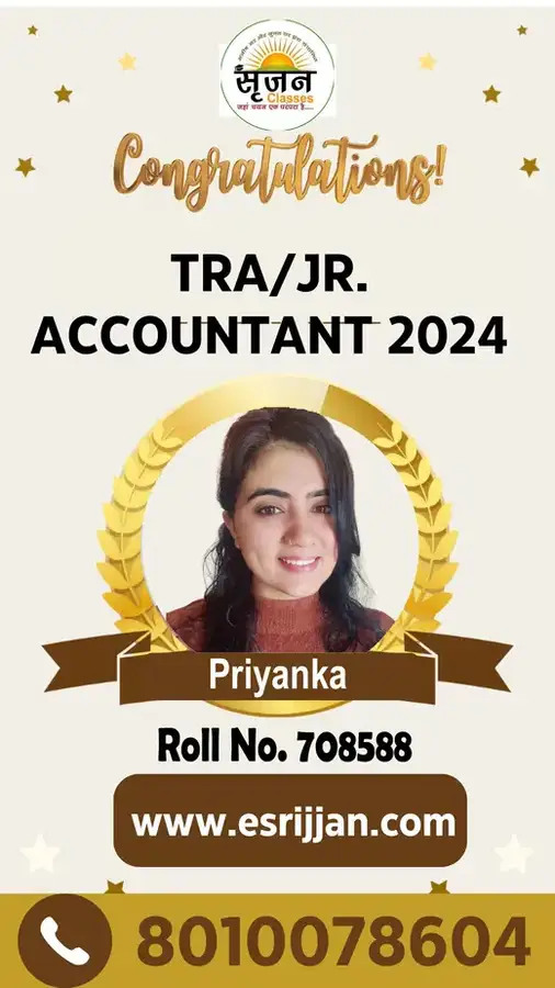 Priyanka - RSMSSB TRA Junior Accountant 2024 selected student