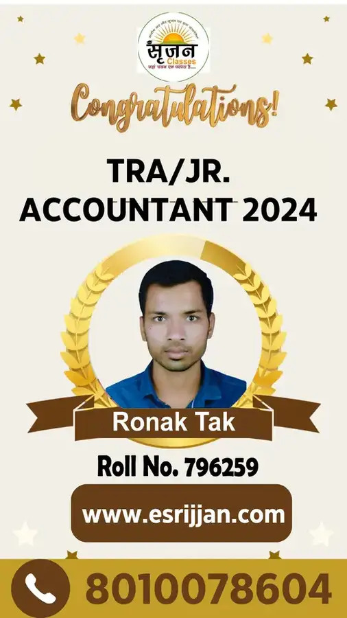 Ronak Tak - RSMSSB TRA Junior Accountant 2024 selected student