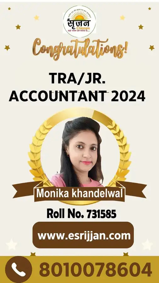 Monika khandelwal - RSMSSB TRA Junior Accountant 2024 selected student