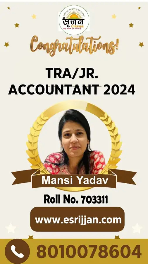 Mansi Yadav - RSMSSB TRA Junior Accountant 2024 selected student