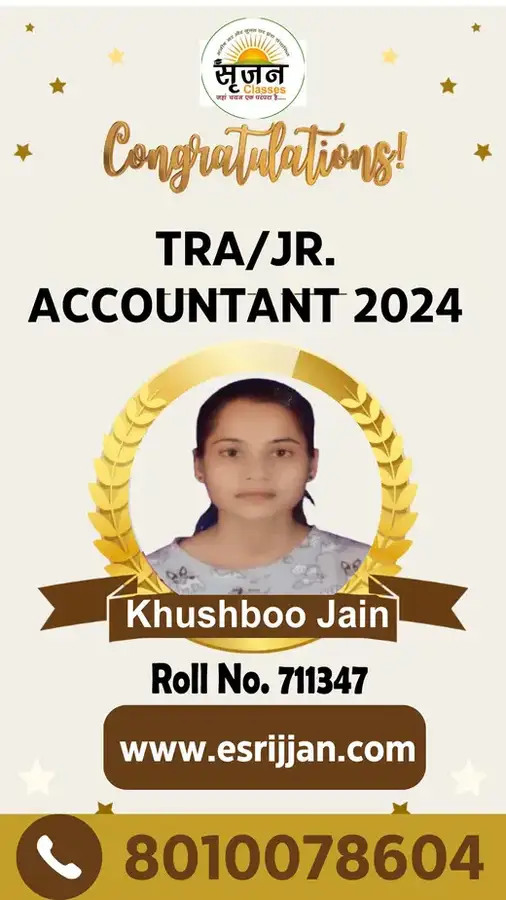 Khushboo Jain - RSMSSB TRA Junior Accountant 2024 selected student