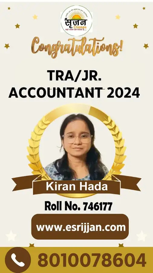 Kiran Hada - RSMSSB TRA Junior Accountant 2024 selected student