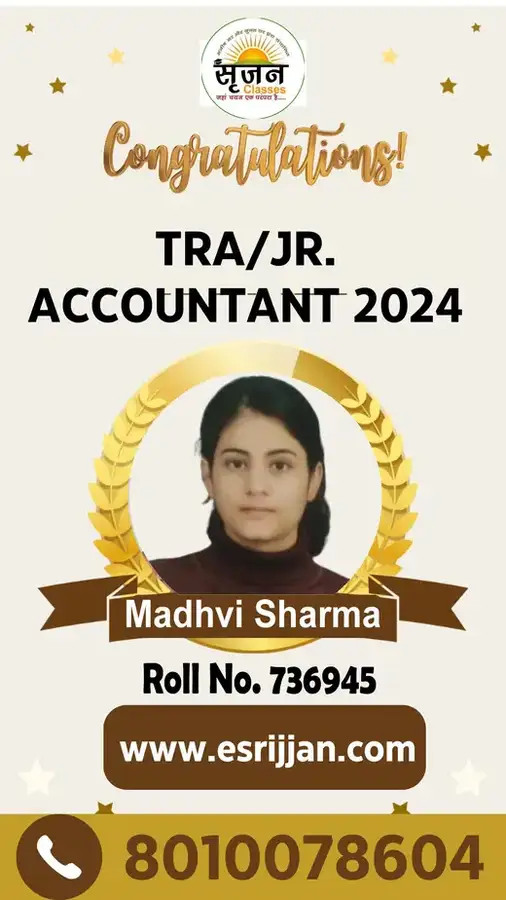 Madhvi Sharma - RSMSSB TRA Junior Accountant 2024 selected student